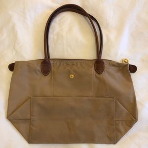 Tan Longchamp Small Le Pliage Nylon Shoulder Tote